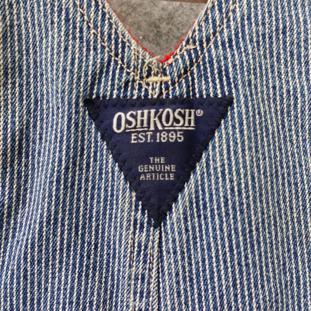 Vintage OshKosh Hickory Stripe Overalls Baby 3M 6M‎ Blue Railroad Vestbak Fleece